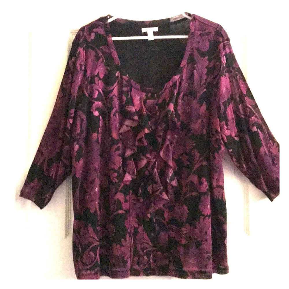 Croft & Barrow purple ruffle front top 3/4 sleeves